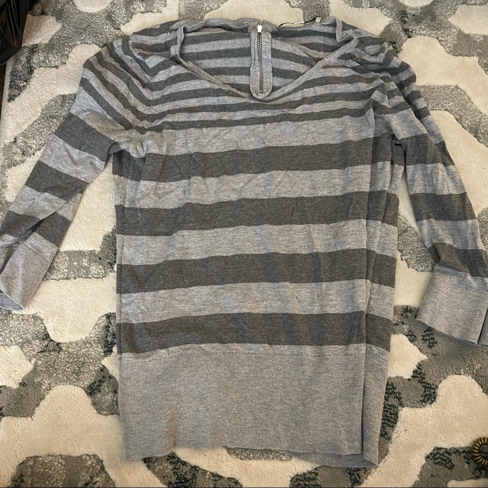 LOFT Lightweight Grey Striped Sweater. L